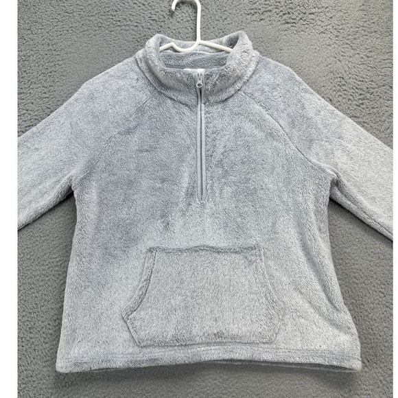 FatFace Sherpa Fleece Pullover Sweater Womens Large Grey Half Zip Pockets Ladies - Picture 1 of 11